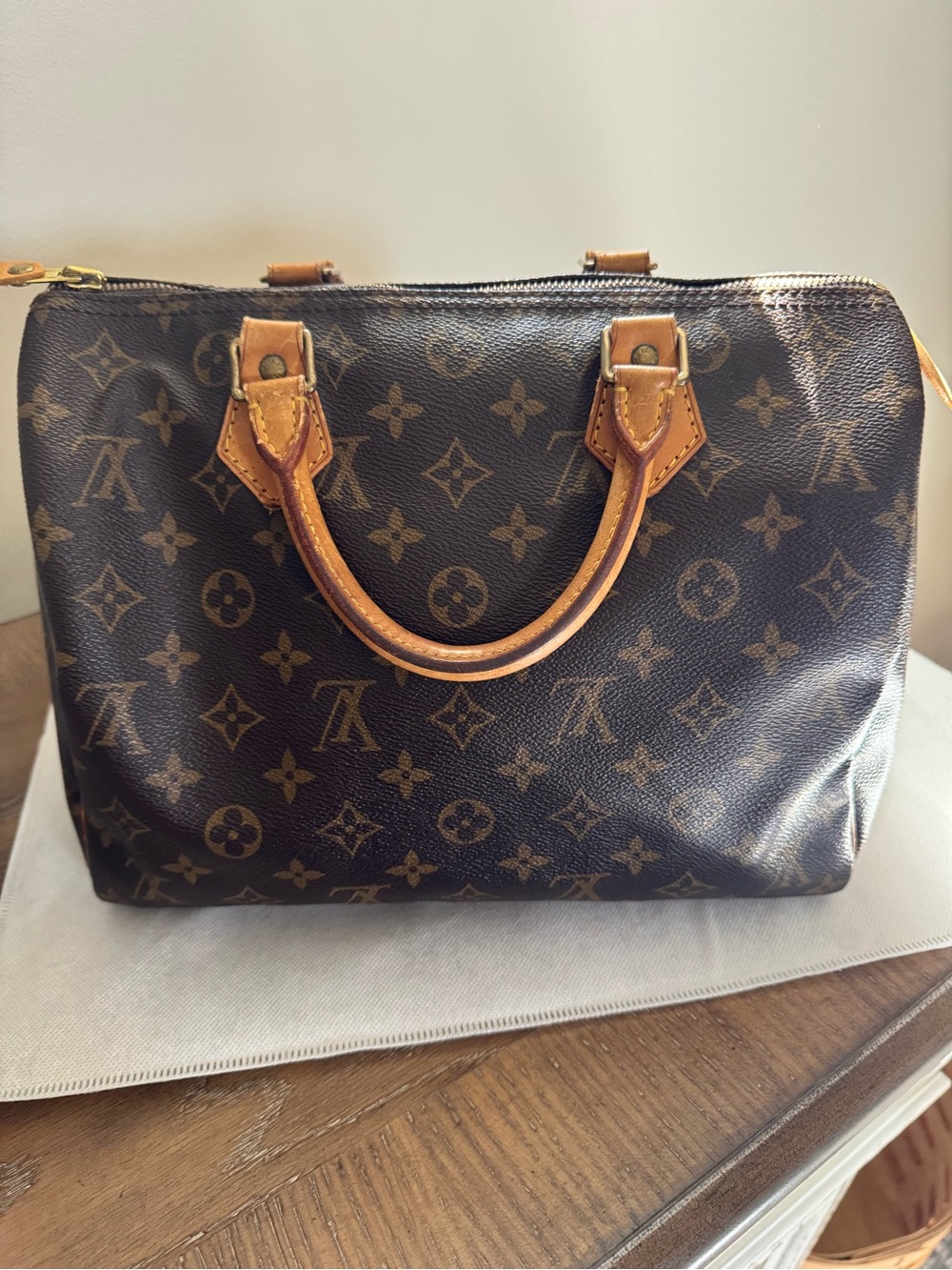 Louis Vuitton Brown Monogram Satchel with Tan Handles
